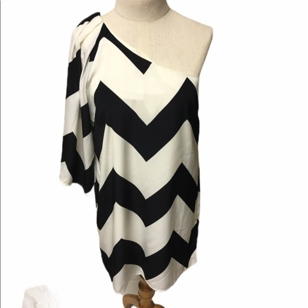 Pink Owl One Shoulder black and White Shift